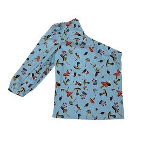 Never A Wallflower Blue One Shoulder Mushroom Blouse Women’s size XS